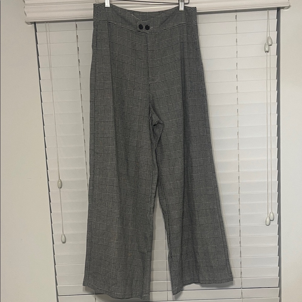 SHEIN Gray Plaid Wide-Leg Trousers